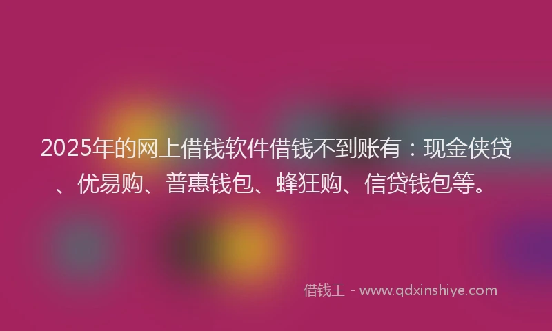 2025年的网上借钱软件借钱不到账有：现金侠贷、优易购、普惠钱包、蜂狂购、信贷钱包等。