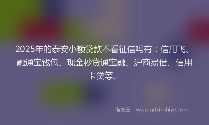 2025年的泰安小额贷款不看征信吗有：信用飞、融通宝钱包、现金秒贷通宝融、沪商易借、信用卡贷等。