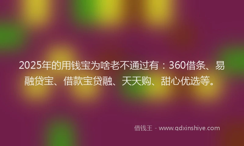 2025年的用钱宝为啥老不通过有：360借条、易融贷宝、借款宝贷融、天天购、甜心优选等。