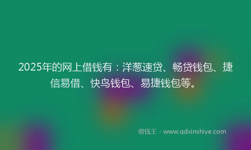 2025年的网上借钱有：洋葱速贷、畅贷钱包、捷信易借、快鸟钱包、易捷钱包等。