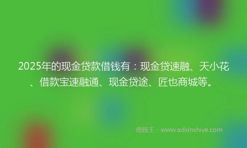 2025年的现金贷款借钱有：现金贷速融、天小花、借款宝速融通、现金贷途、匠也商城等。
