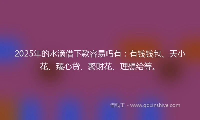 2025年的水滴借下款容易吗有：有钱钱包、天小花、臻心贷、聚财花、理想给等。