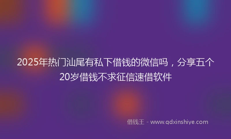 2025年热门汕尾有私下借钱的微信吗，分享五个20岁借钱不求征信速借软件