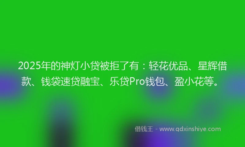 2025年的神灯小贷被拒了有：轻花优品、星辉借款、钱袋速贷融宝、乐贷Pro钱包、盈小花等。