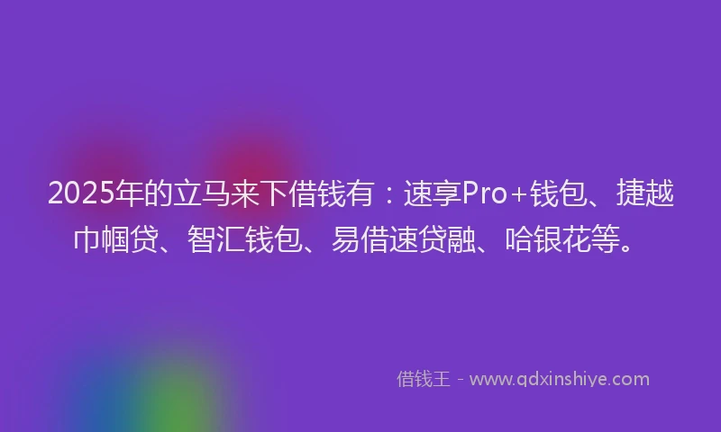 2025年的立马来下借钱有：速享Pro+钱包、捷越巾帼贷、智汇钱包、易借速贷融、哈银花等。