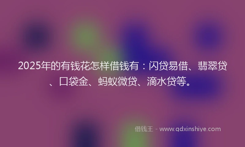 2025年的有钱花怎样借钱有：闪贷易借、翡翠贷、口袋金、蚂蚁微贷、滴水贷等。