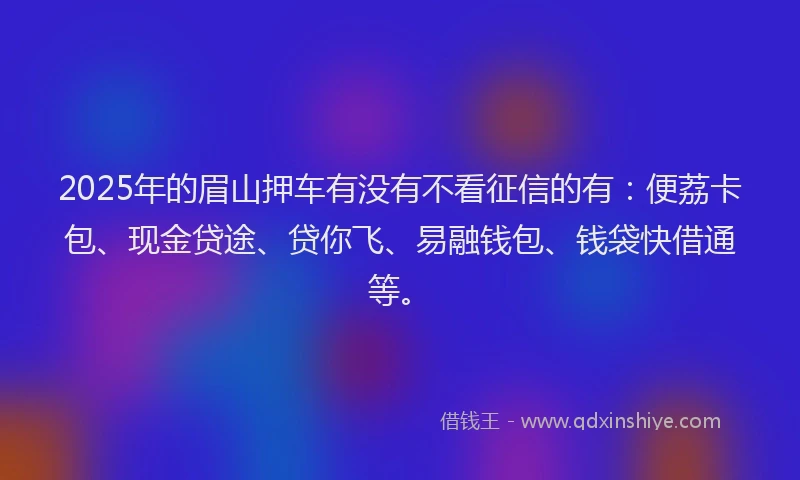 2025年的眉山押车有没有不看征信的有：便荔卡包、现金贷途、贷你飞、易融钱包、钱袋快借通等。