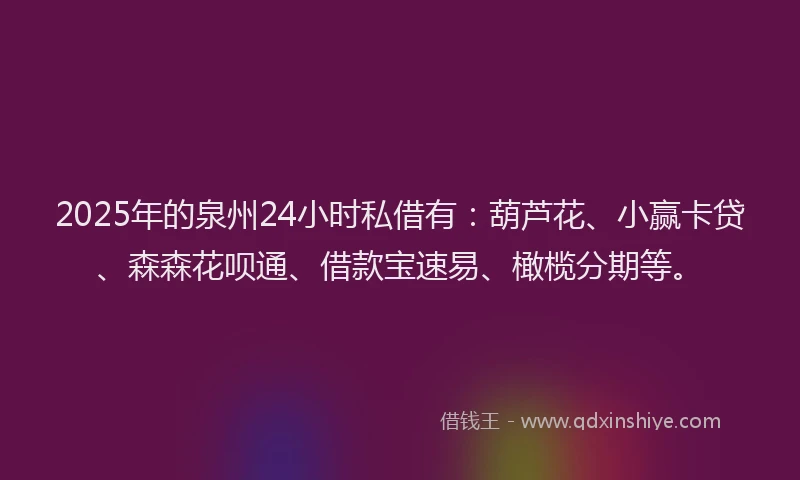 2025年的泉州24小时私借有：葫芦花、小赢卡贷、森森花呗通、借款宝速易、橄榄分期等。