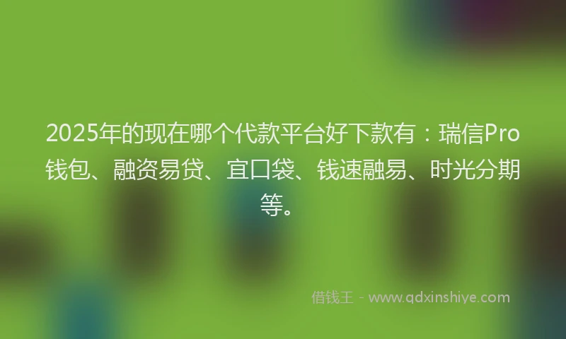 2025年的现在哪个代款平台好下款有：瑞信Pro钱包、融资易贷、宜口袋、钱速融易、时光分期等。