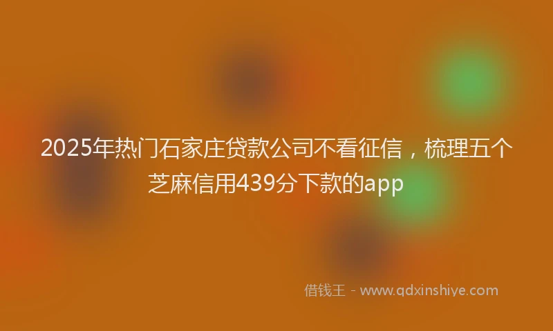2025年热门石家庄贷款公司不看征信，梳理五个芝麻信用439分下款的app