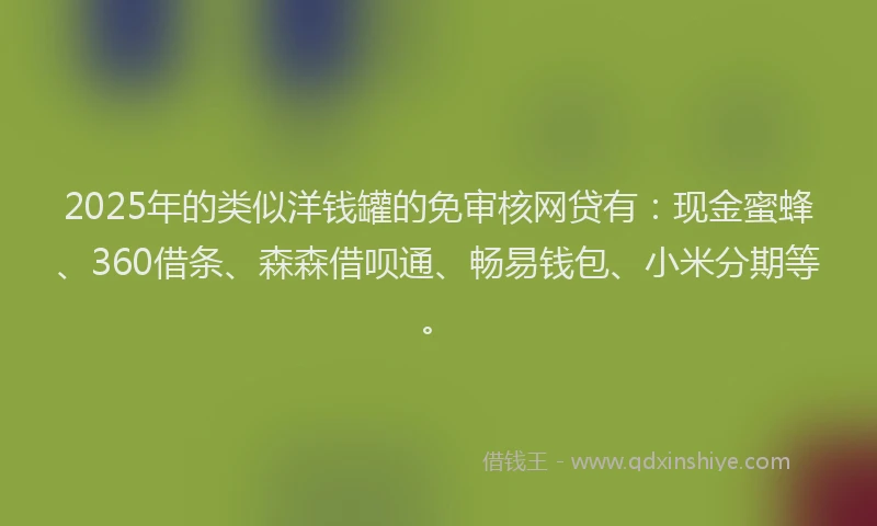 2025年的类似洋钱罐的免审核网贷有：现金蜜蜂、360借条、森森借呗通、畅易钱包、小米分期等。