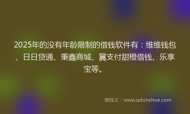 2025年的没有年龄限制的借钱软件有：维维钱包、日日贷通、秉鑫商城、翼支付甜橙借钱、乐享宝等。