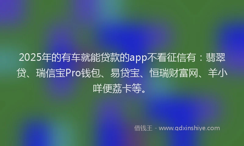 2025年的有车就能贷款的app不看征信有：翡翠贷、瑞信宝Pro钱包、易贷宝、恒瑞财富网、羊小咩便荔卡等。