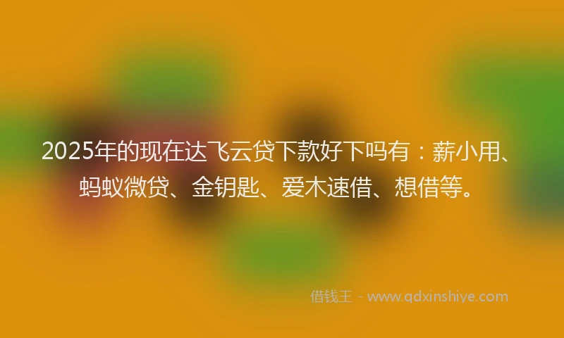 2025年的现在达飞云贷下款好下吗有：薪小用、蚂蚁微贷、金钥匙、爱木速借、想借等。
