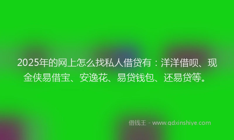 2025年的网上怎么找私人借贷有：洋洋借呗、现金侠易借宝、安逸花、易贷钱包、还易贷等。
