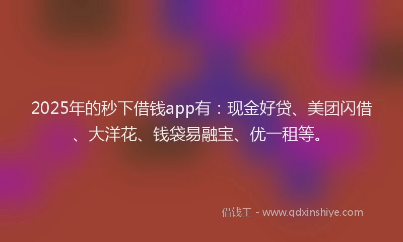 2025年的秒下借钱app有：现金好贷、美团闪借、大洋花、钱袋易融宝、优一租等。