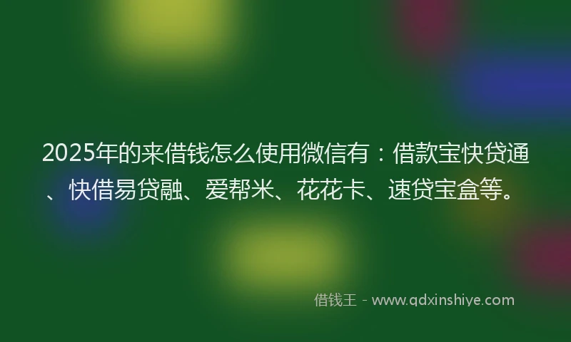 2025年的来借钱怎么使用微信有：借款宝快贷通、快借易贷融、爱帮米、花花卡、速贷宝盒等。