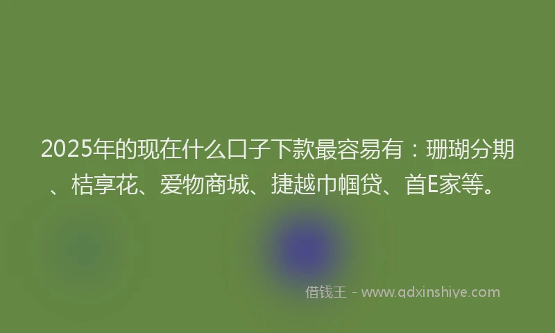 2025年的现在什么口子下款最容易有：珊瑚分期、桔享花、爱物商城、捷越巾帼贷、首E家等。