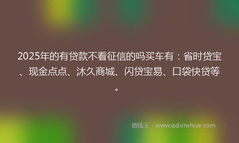 2025年的有贷款不看征信的吗买车有：省时贷宝、现金点点、沐久商城、闪贷宝易、口袋快贷等。