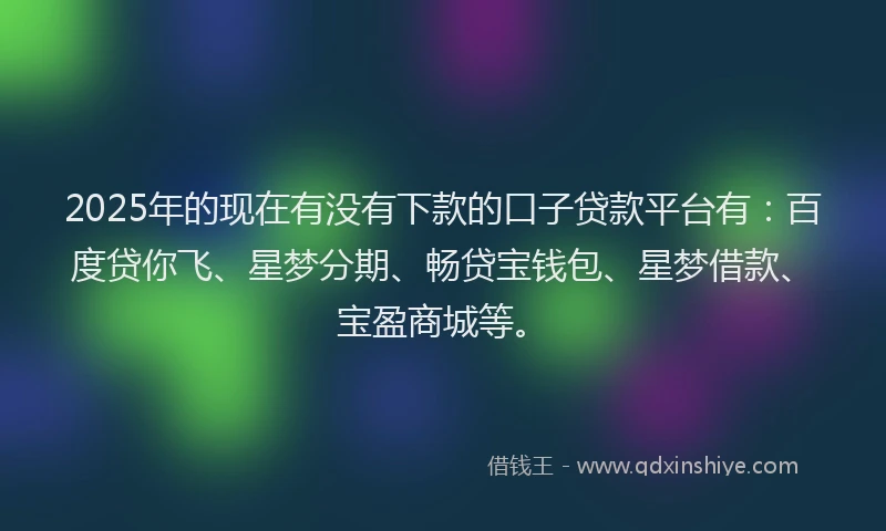 2025年的现在有没有下款的口子贷款平台有：百度贷你飞、星梦分期、畅贷宝钱包、星梦借款、宝盈商城等。
