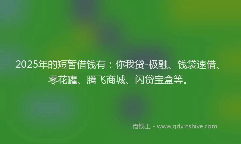 2025年的短暂借钱有：你我贷-极融、钱袋速借、零花罐、腾飞商城、闪贷宝盒等。