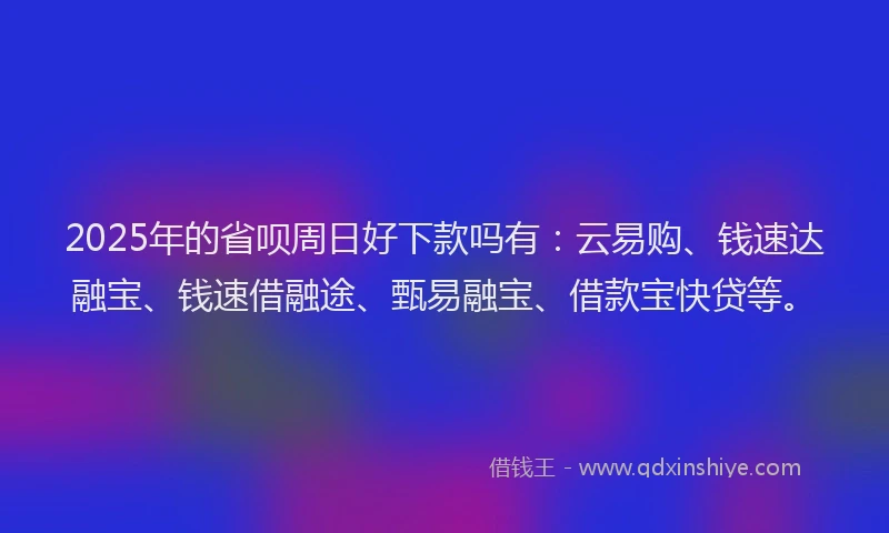 2025年的省呗周日好下款吗有：云易购、钱速达融宝、钱速借融途、甄易融宝、借款宝快贷等。