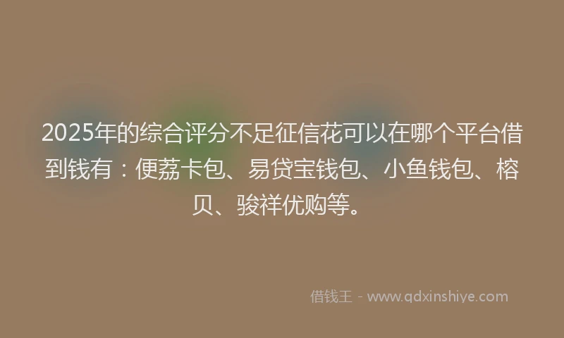 2025年的综合评分不足征信花可以在哪个平台借到钱有：便荔卡包、易贷宝钱包、小鱼钱包、榕贝、骏祥优购等。