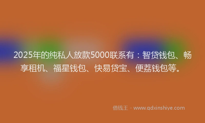 2025年的纯私人放款5000联系有：智贷钱包、畅享租机、福星钱包、快易贷宝、便荔钱包等。