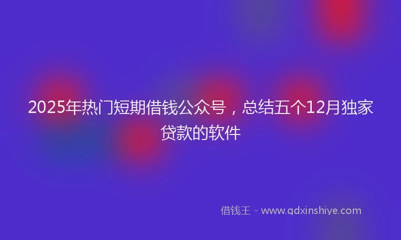 2025年热门短期借钱公众号，总结五个12月独家贷款的软件