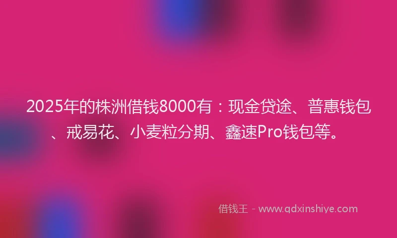 2025年的株洲借钱8000有：现金贷途、普惠钱包、戒易花、小麦粒分期、鑫速Pro钱包等。