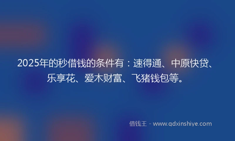 2025年的秒借钱的条件有：速得通、中原快贷、乐享花、爱木财富、飞猪钱包等。