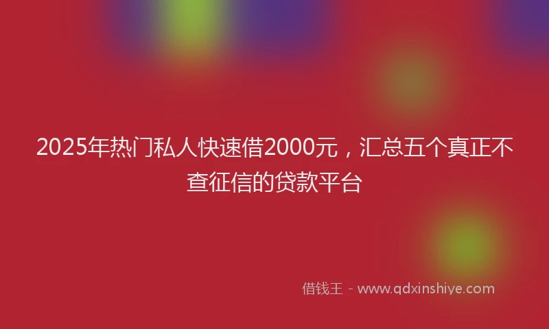 2025年热门私人快速借2000元，汇总五个真正不查征信的贷款平台