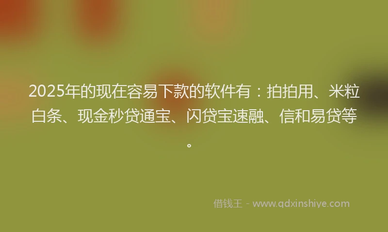 2025年的现在容易下款的软件有：拍拍用、米粒白条、现金秒贷通宝、闪贷宝速融、信和易贷等。