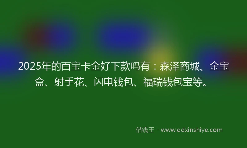 2025年的百宝卡金好下款吗有：森泽商城、金宝盒、射手花、闪电钱包、福瑞钱包宝等。