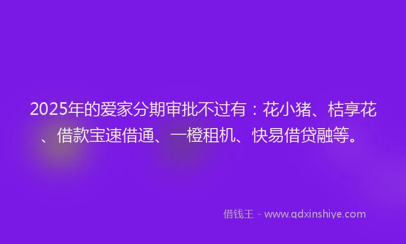 2025年的爱家分期审批不过有：花小猪、桔享花、借款宝速借通、一橙租机、快易借贷融等。