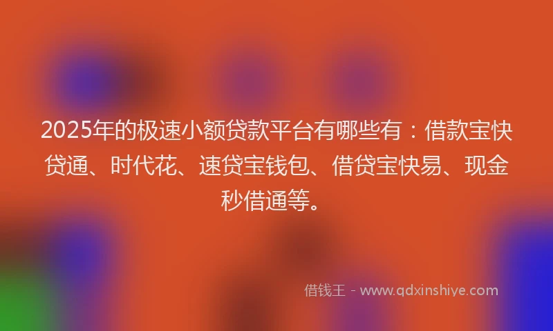 2025年的极速小额贷款平台有哪些有：借款宝快贷通、时代花、速贷宝钱包、借贷宝快易、现金秒借通等。