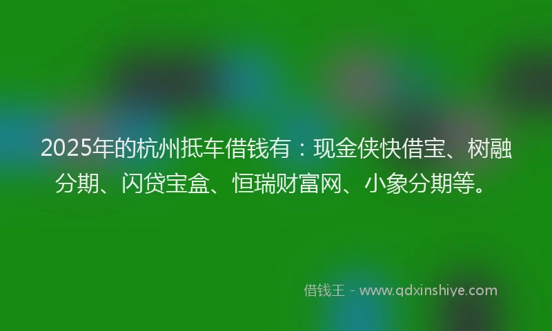 2025年的杭州抵车借钱有：现金侠快借宝、树融分期、闪贷宝盒、恒瑞财富网、小象分期等。