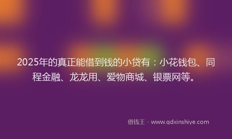 2025年的真正能借到钱的小贷有：小花钱包、同程金融、龙龙用、爱物商城、银票网等。