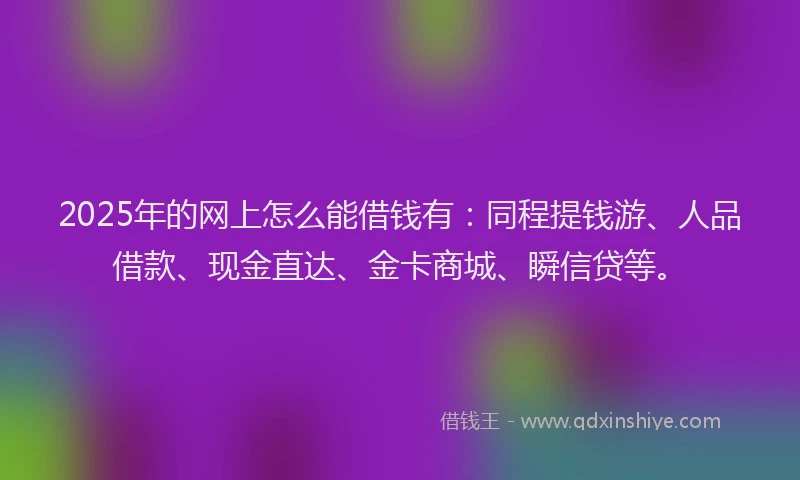 2025年的网上怎么能借钱有：同程提钱游、人品借款、现金直达、金卡商城、瞬信贷等。