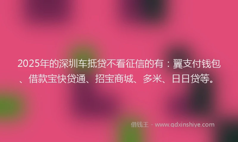 2025年的深圳车抵贷不看征信的有：翼支付钱包、借款宝快贷通、招宝商城、多米、日日贷等。