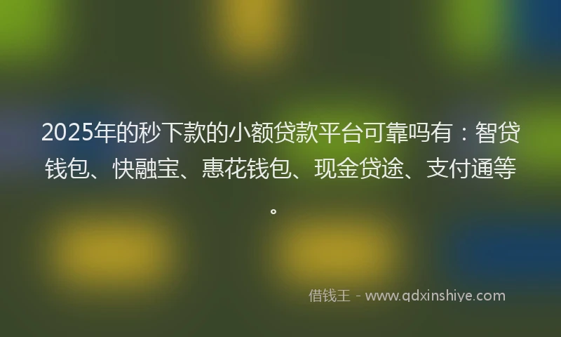 2025年的秒下款的小额贷款平台可靠吗有：智贷钱包、快融宝、惠花钱包、现金贷途、支付通等。