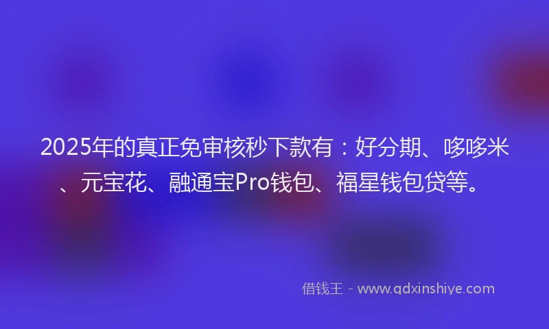 2025年的真正免审核秒下款有：好分期、哆哆米、元宝花、融通宝Pro钱包、福星钱包贷等。