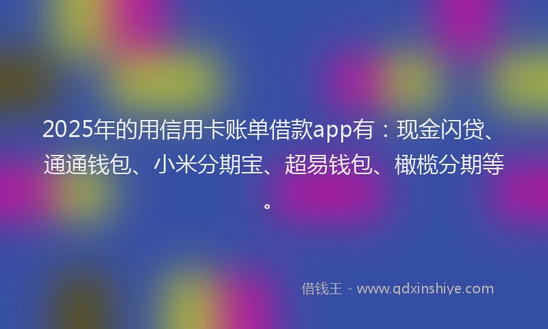 2025年的用信用卡账单借款app有：现金闪贷、通通钱包、小米分期宝、超易钱包、橄榄分期等。