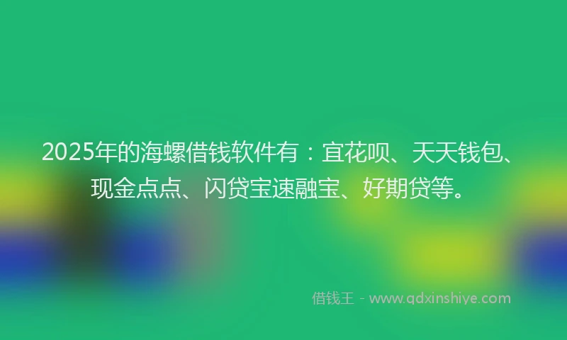 2025年的海螺借钱软件有：宜花呗、天天钱包、现金点点、闪贷宝速融宝、好期贷等。