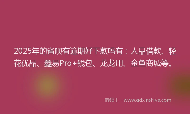 2025年的省呗有逾期好下款吗有：人品借款、轻花优品、鑫易Pro+钱包、龙龙用、金鱼商城等。