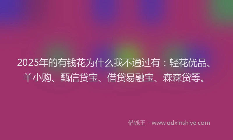 2025年的有钱花为什么我不通过有：轻花优品、羊小购、甄信贷宝、借贷易融宝、森森贷等。