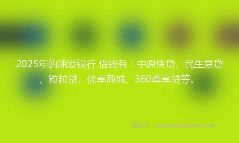 2025年的浦发银行 借钱有：中原快贷、民生易贷、粒粒贷、优享商城、360尊享贷等。