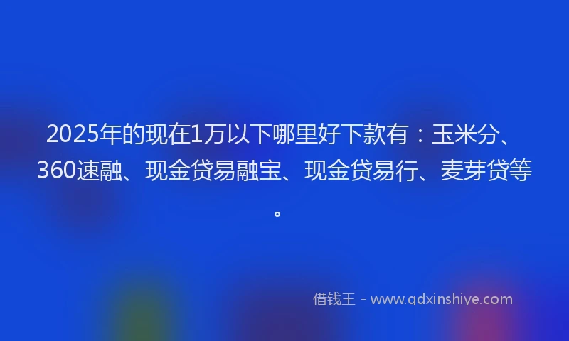 2025年的现在1万以下哪里好下款有：玉米分、360速融、现金贷易融宝、现金贷易行、麦芽贷等。