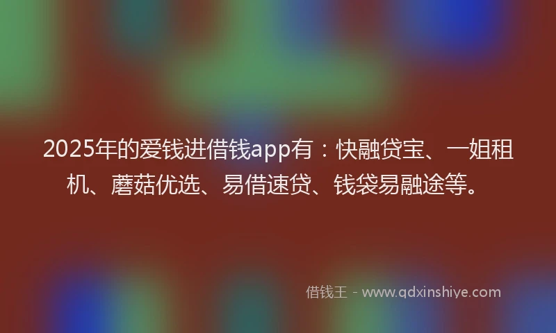 2025年的爱钱进借钱app有：快融贷宝、一姐租机、蘑菇优选、易借速贷、钱袋易融途等。