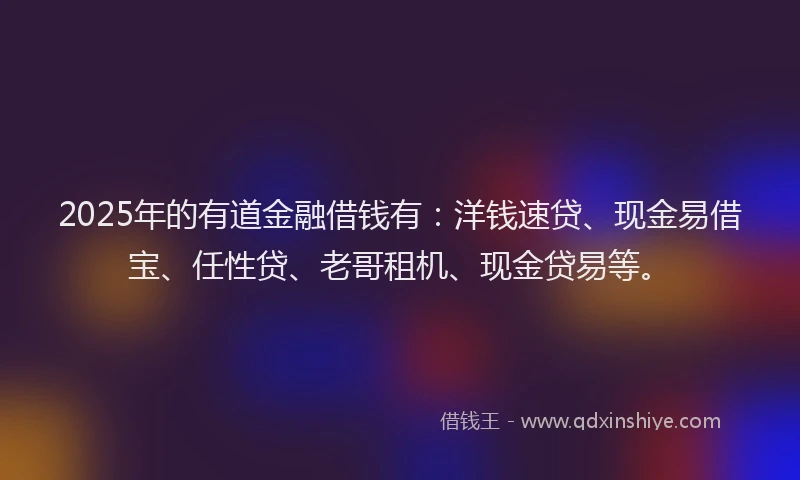 2025年的有道金融借钱有：洋钱速贷、现金易借宝、任性贷、老哥租机、现金贷易等。